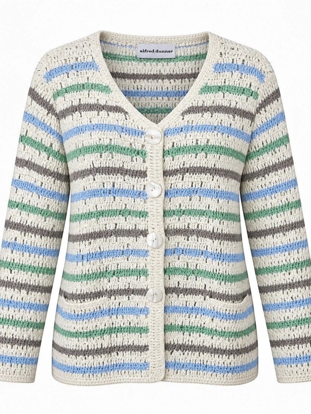 alfred dunner Striped Cardigan in Cream & Blue Size Large